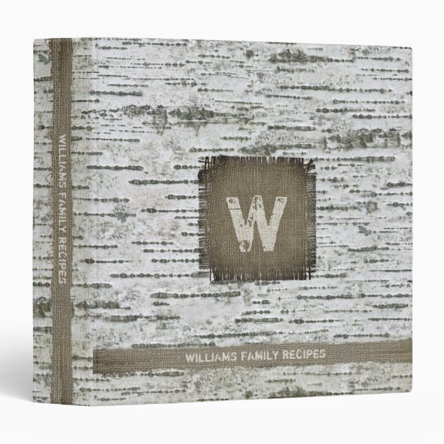 Rustic Birch Wood Burlap Distressed Monogrammed 3 Ring Binder (Front/Spine)