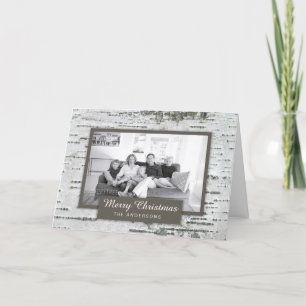Rustic Birch Wood Christmas Photo Greeting Card