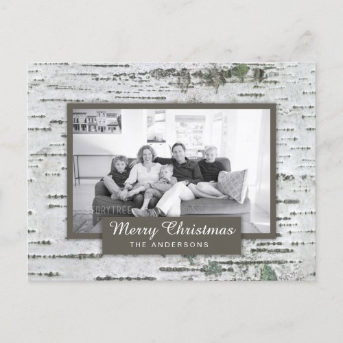 Rustic Birch Wood Christmas Photo Postcard