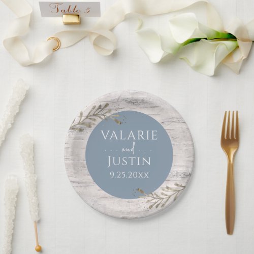 Rustic Birch Wood Dusty Blue Wedding  Paper Plates