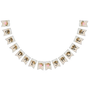 Rustic Birch Wood Hearts Brown Bridal Shower Decor Bunting Flags