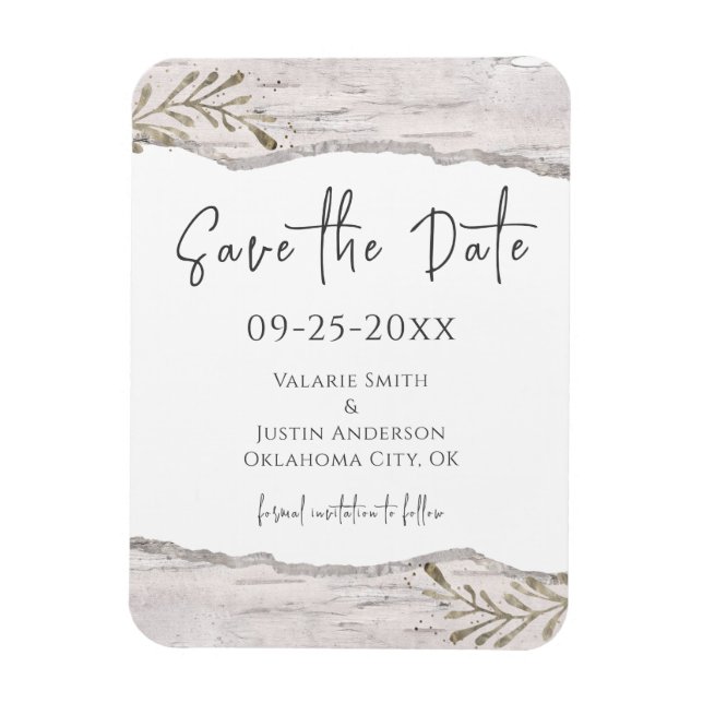 Rustic Birch Wood Save the Date wedding  Magnet (Vertical)