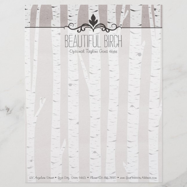 Rustic Birch Wood Trees & Branches Natural Modern Letterhead (Front)