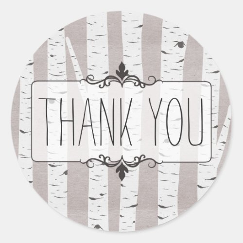 Rustic Birch Wood Trees  Branches Thank You Classic Round Sticker