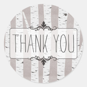 Rustic Birch Wood Trees & Branches Thank You Classic Round Sticker