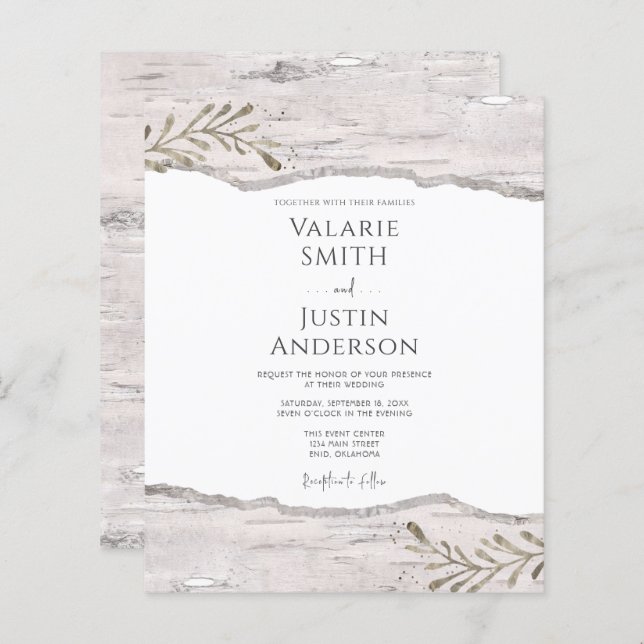 Rustic Birch Wood Wedding Invitation (Front/Back)
