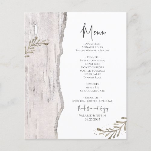 Rustic Birch Wood Wedding Menu  Flyer