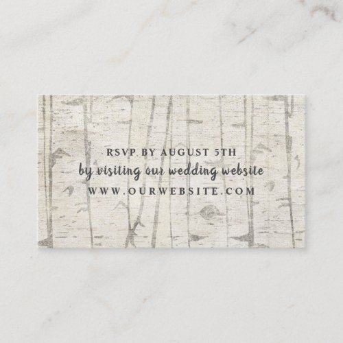 Rustic birch wood wedding rsvp website card