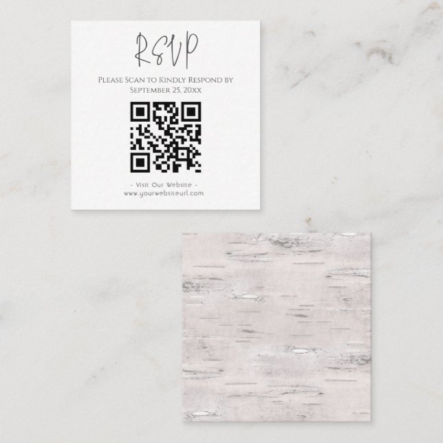 Rustic Birch Wood Wedding Square Business Card (Front/Back)