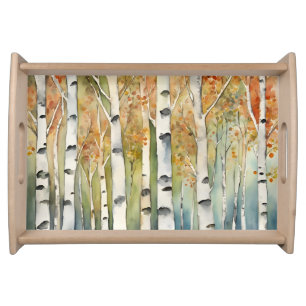 Rustic Birchwood Trees Fall Colors Nature Decor  Serving Tray