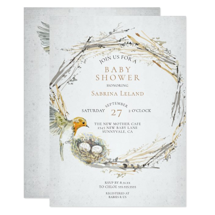 Rustic Bird And Nest Watercolor Twins Baby Shower Invitation Zazzle Com