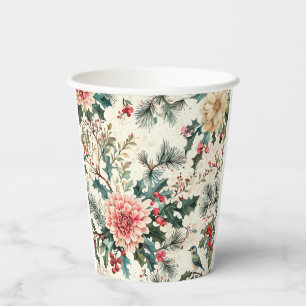 Rustic Bird and Poinsettia Christmas Pattern (11) Paper Cups