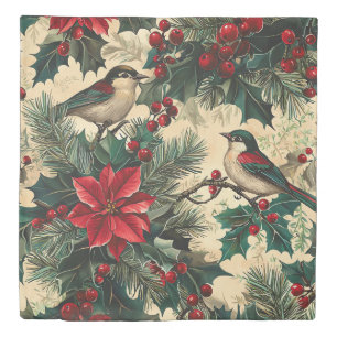 Rustic Bird and Poinsettia Christmas Pattern (13) Duvet Cover