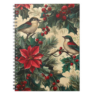 Rustic Bird and Poinsettia Christmas Pattern (13) Notebook