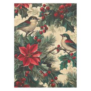 Rustic Bird and Poinsettia Christmas Pattern (13) Tablecloth