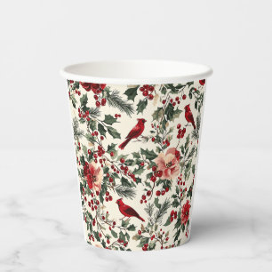 Rustic Bird and Poinsettia Christmas Pattern (14) Paper Cups