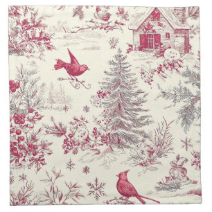 Rustic Bird and Poinsettia Christmas Pattern (17) Cloth Napkin