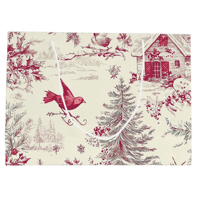 Rustic Bird and Poinsettia Christmas Pattern (17) Large Gift Bag (Back)