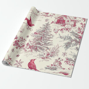 Rustic Bird and Poinsettia Christmas Pattern (17) Wrapping Paper