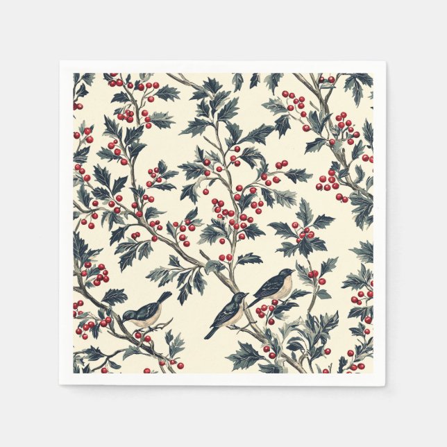 Rustic Bird and Poinsettia Christmas Pattern (18) Napkins (Front)