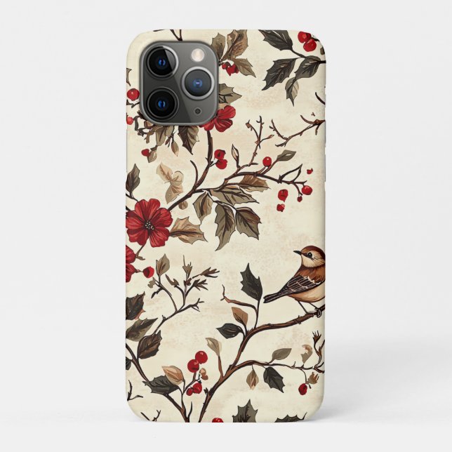 Rustic Bird and Poinsettia Christmas Pattern (22) Case-Mate iPhone Case (Back)