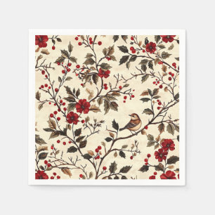 Rustic Bird and Poinsettia Christmas Pattern (22) Napkins