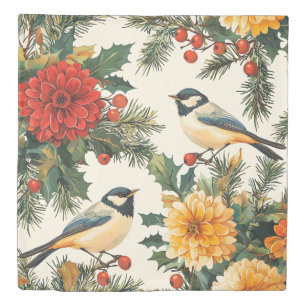 Rustic Bird and Poinsettia Christmas Pattern (9) Duvet Cover