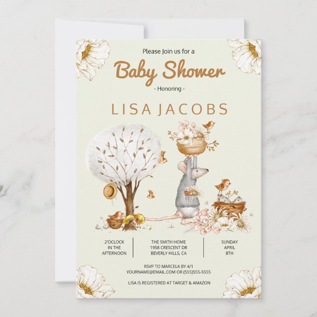 Rustic Bird Mouse Country Baby Shower Invitation (Front)
