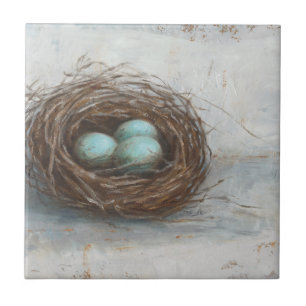 Rustic Bird Nest - Blue Ceramic Tile