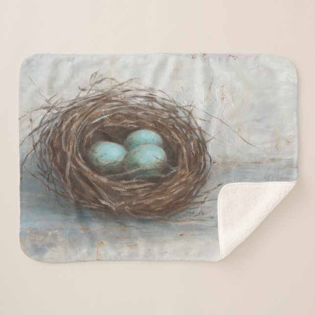 Rustic Bird Nest - Blue Sherpa Blanket (Front (Horizontal))