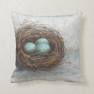 Rustic Bird Nest - Blue Throw Pillow