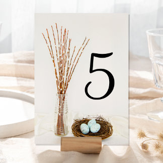 Rustic Bird Nest Eggs and Pussy Willows Wedding Table Number