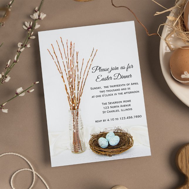 Rustic Bird Nest Eggs Easter Dinner Invitation (Creator Uploaded)