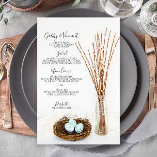 Rustic Bird Nest, Eggs, Pussy Willows Wedding Menu