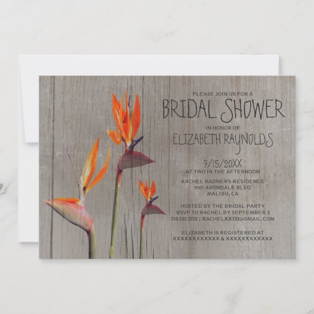 Rustic Bird of Paradise Bridal Shower Invitations (Front)