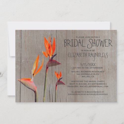 Rustic Bird of Paradise Bridal Shower Invitations