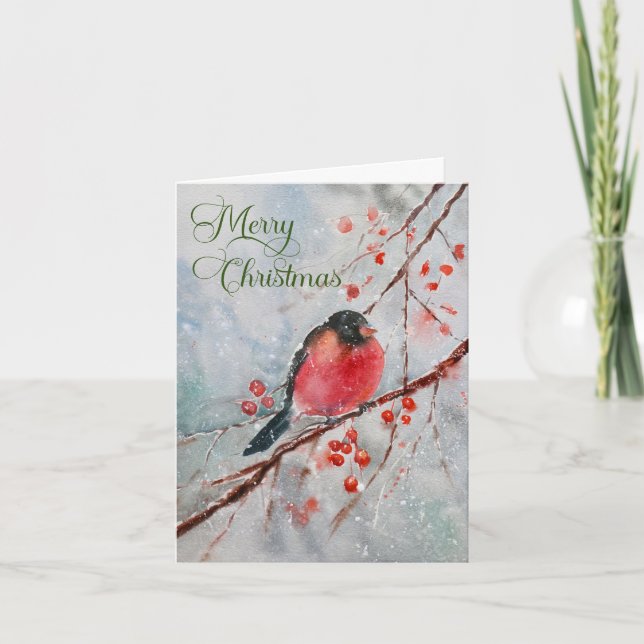 Rustic Bird Winter Merry Christmas Holiday Card (Front)