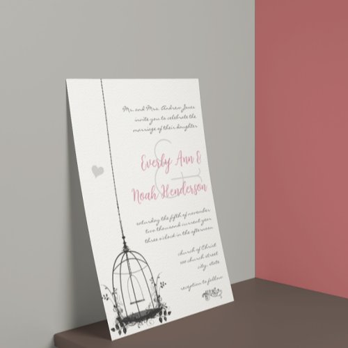 Rustic Birdcage Red Accents Wedding Invitations