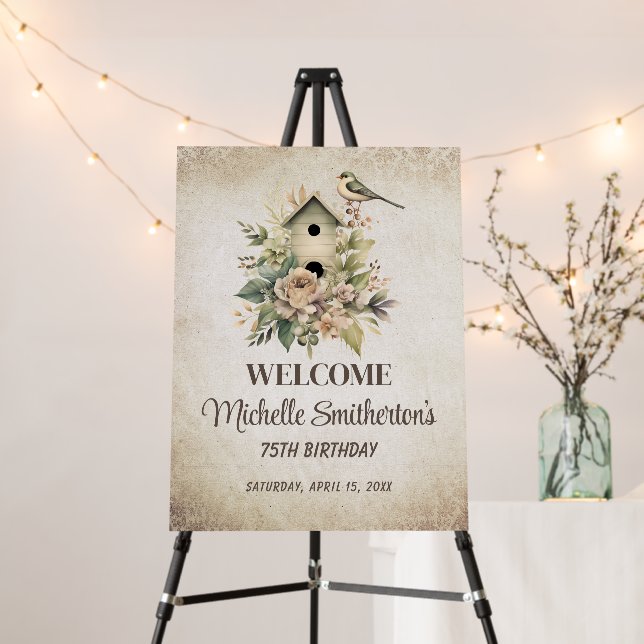 Rustic Birdhouse Bird 75th Birthday Welcome  Foam Board (In Situ (Stand))