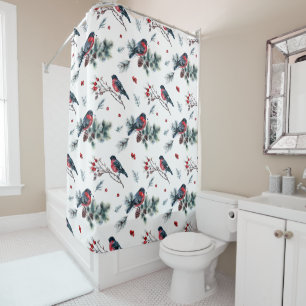 Rustic Birds Berries Pine Cones and Branches Shower Curtain