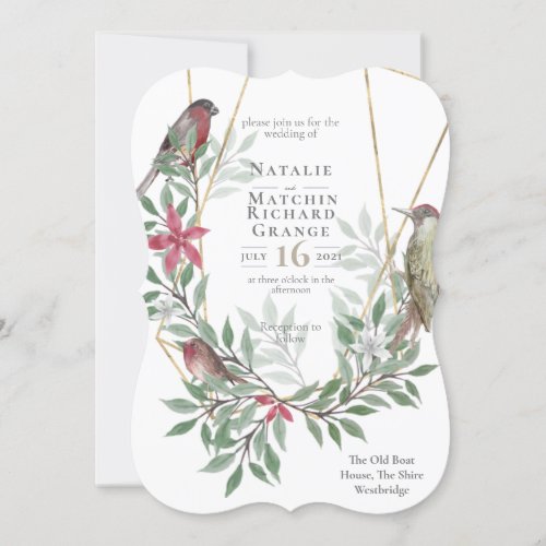 Rustic birds botanical vintage invitation