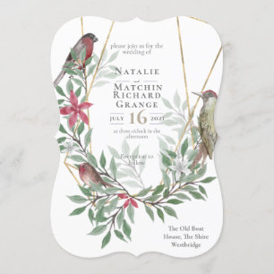 Rustic birds botanical vintage invitation
