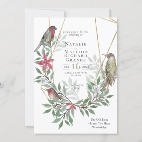 Rustic birds botanical vintage invitation