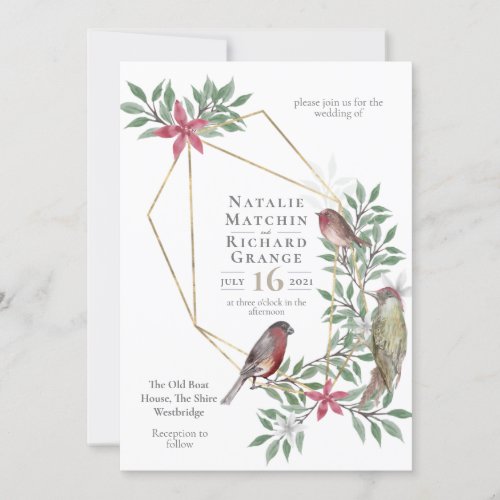 Rustic birds botanical vintage invitation