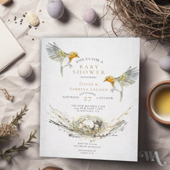 Rustic Birds Nest Watercolor Couple's Baby Shower Invitation by JustCards at Zazzle