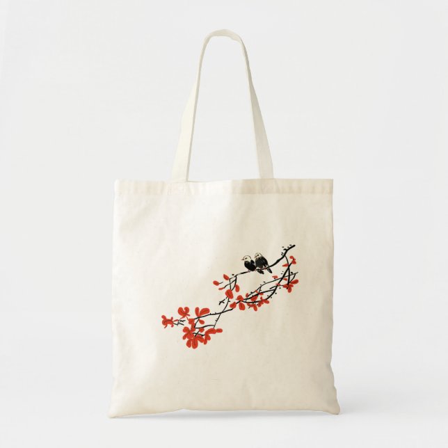 Rustic Birds on Tree Branch With Red Leaves  Tote  (Front)