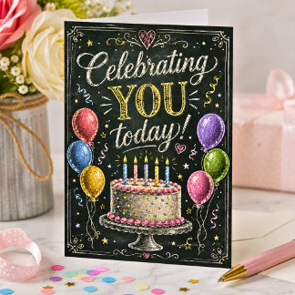 Rustic Birthday Cake and Balloons Card