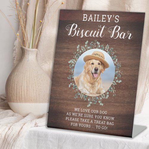 Rustic Biscuit Bar Pet Photo Dog Wedding Favor Pedestal Sign