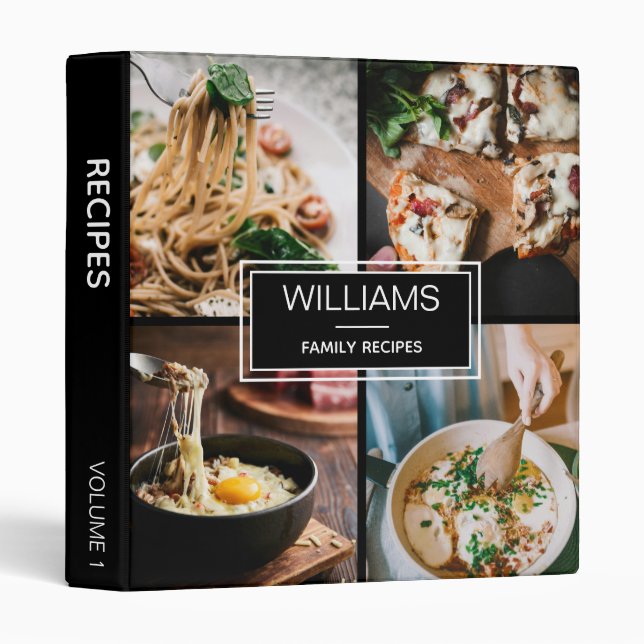 Rustic Black 4 Photo Personalized Family Recipes 3 Ring Binder (Front/Spine)