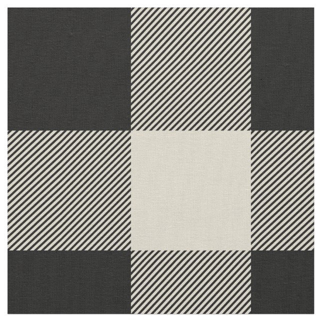 Rustic Black and Beige Buffalo Plaid Fabric (Close Up)